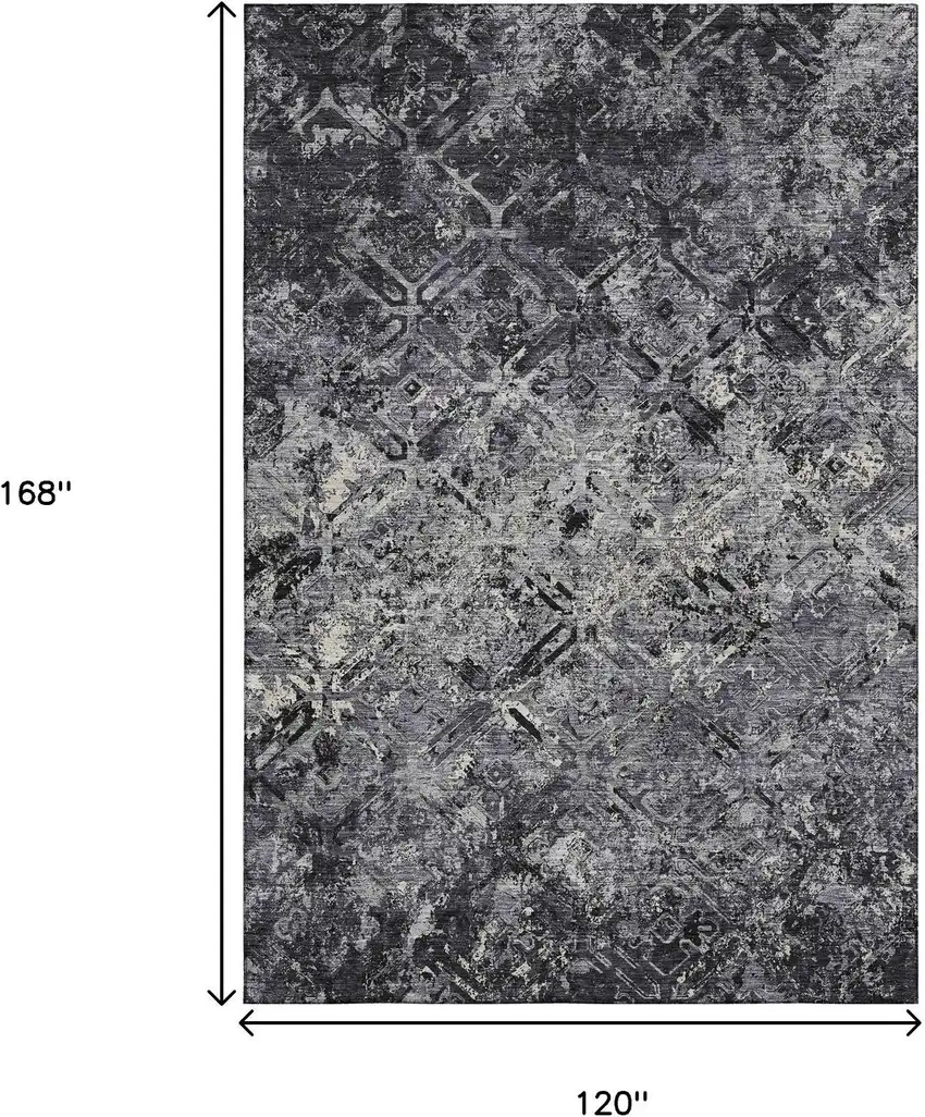 Black Gray And Silver Diamond Washable Area Rug With UV Protection Photo 3