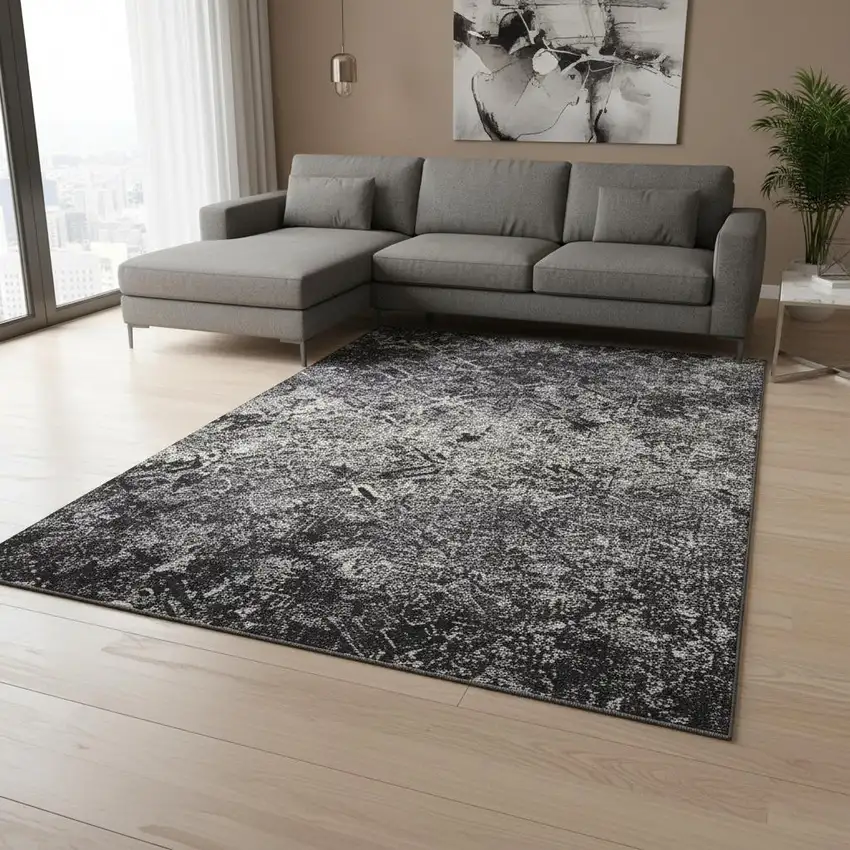 Black Gray And Silver Diamond Washable Area Rug With UV Protection Photo 2