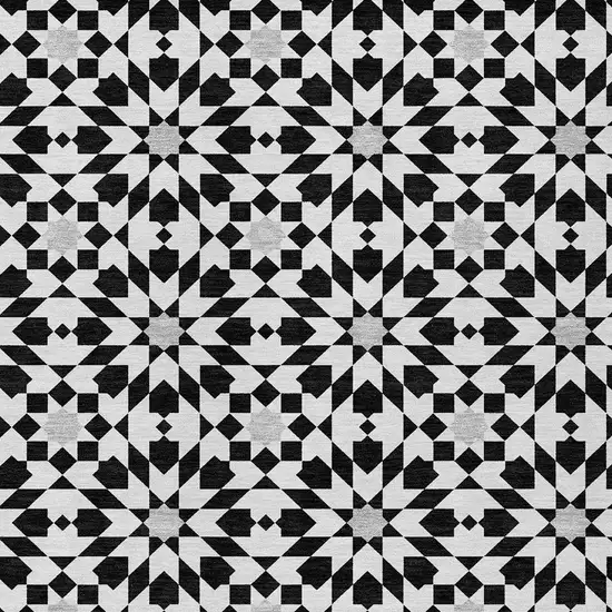 Black Gray And Silver Floral Medallion Washable Indoor Outdoor Area Rug Photo 5