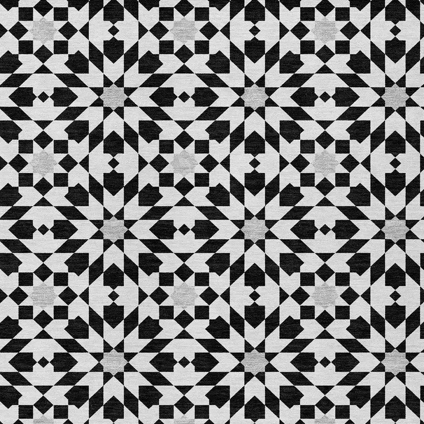 Black Gray And Silver Floral Medallion Washable Indoor Outdoor Area Rug Photo 5