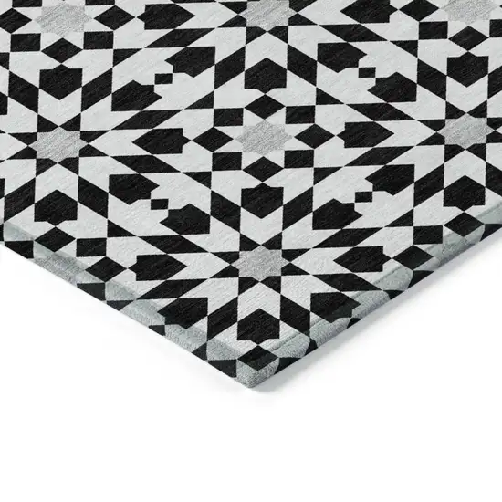 Black Gray And Silver Floral Medallion Washable Indoor Outdoor Area Rug Photo 3