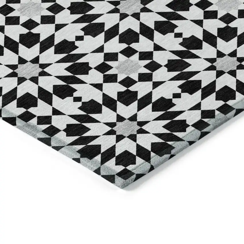 Black Gray And Silver Floral Medallion Washable Indoor Outdoor Area Rug Photo 3