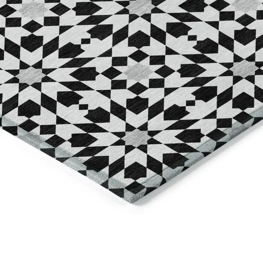Black Gray And Silver Floral Medallion Washable Indoor Outdoor Area Rug Photo 3