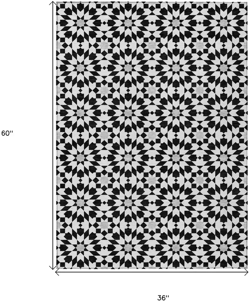 Black Gray And Silver Floral Medallion Washable Indoor Outdoor Area Rug Photo 3