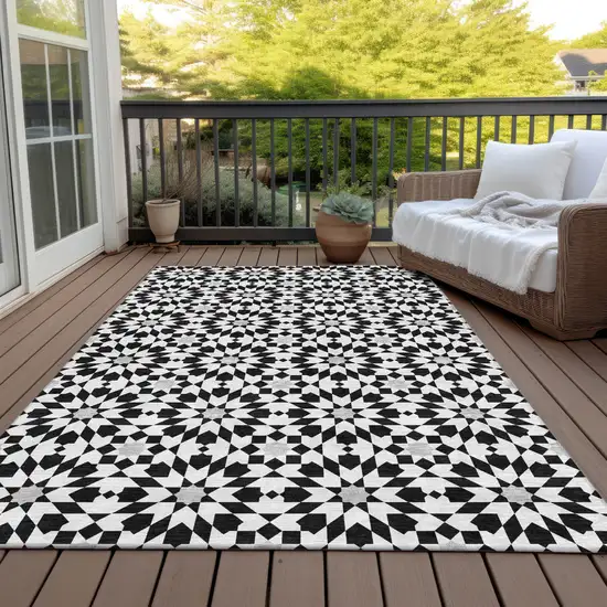 Black Gray And Silver Floral Medallion Washable Indoor Outdoor Area Rug Photo 6