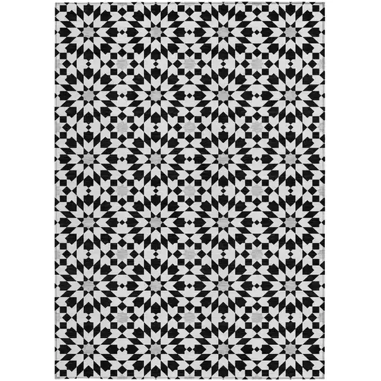 Black Gray And Silver Floral Medallion Washable Indoor Outdoor Area Rug Photo 6