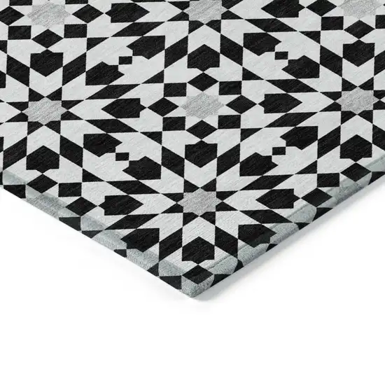 Black Gray And Silver Floral Medallion Washable Indoor Outdoor Area Rug Photo 3