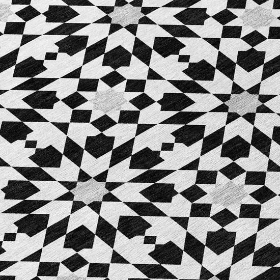 Black Gray And Silver Floral Medallion Washable Indoor Outdoor Area Rug Photo 7