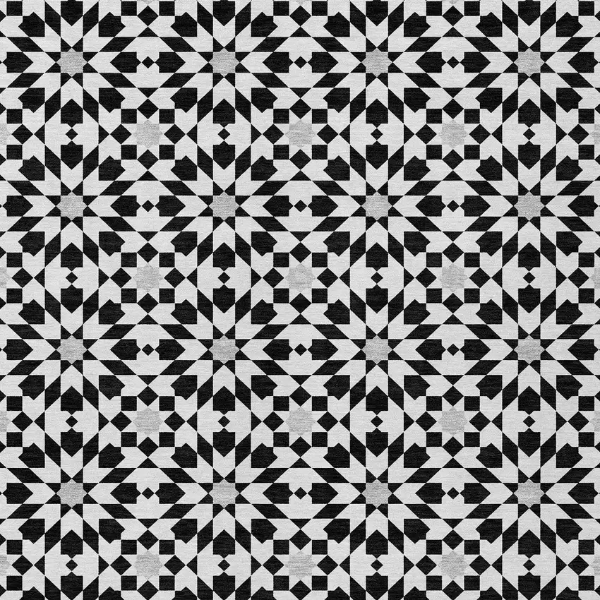 Black Gray And Silver Floral Medallion Washable Indoor Outdoor Area Rug Photo 5