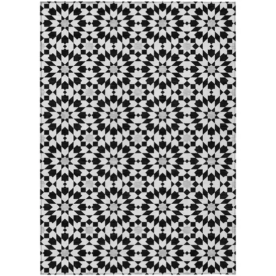 Black Gray And Silver Floral Medallion Washable Indoor Outdoor Area Rug Photo 1