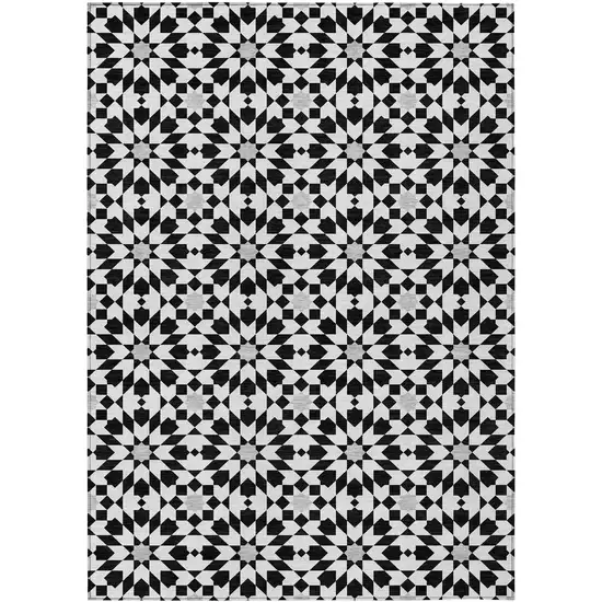 Black Gray And Silver Floral Medallion Washable Indoor Outdoor Area Rug Photo 1