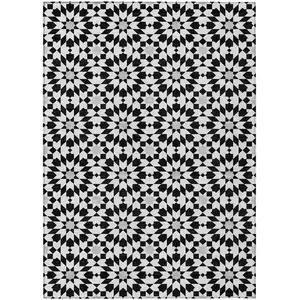 Photo of Black Gray And Silver Floral Medallion Washable Indoor Outdoor Area Rug