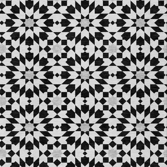 Black Gray And Silver Floral Medallion Washable Indoor Outdoor Area Rug Photo 5