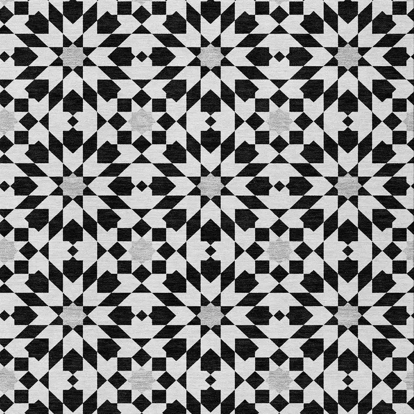 Black Gray And Silver Floral Medallion Washable Indoor Outdoor Area Rug Photo 5