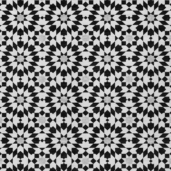 Black Gray And Silver Floral Medallion Washable Indoor Outdoor Area Rug Photo 6