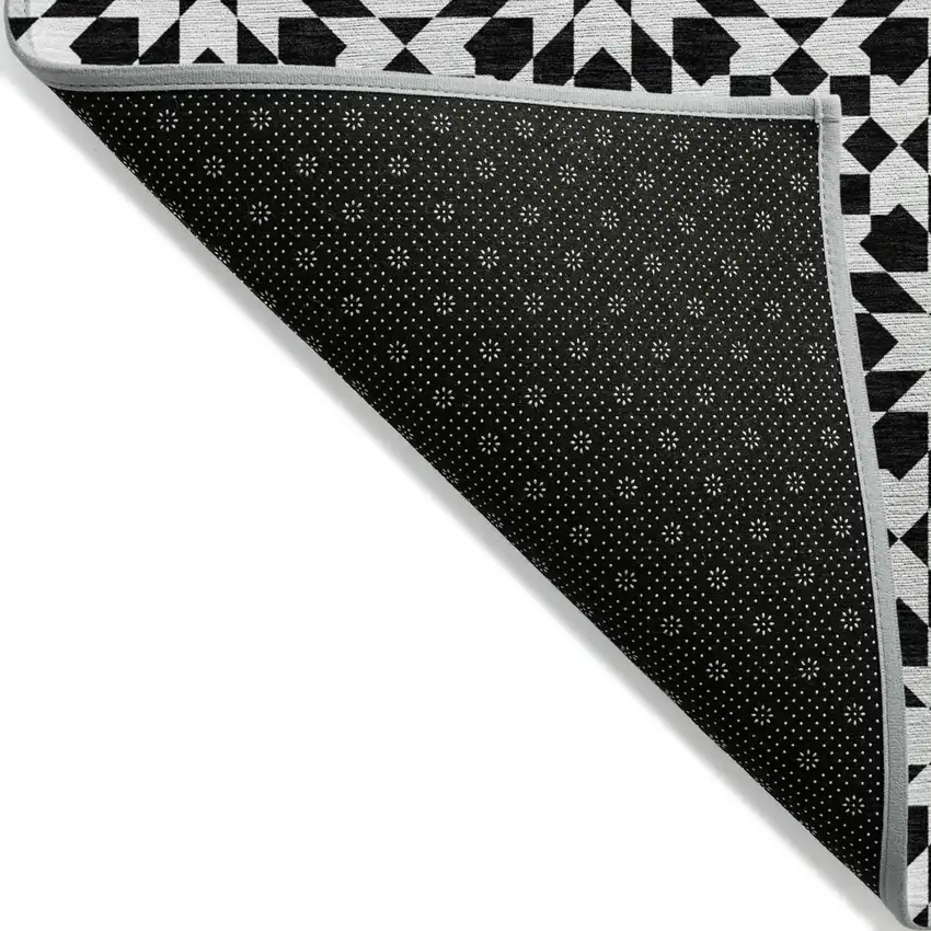 Black Gray And Silver Floral Medallion Washable Indoor Outdoor Area Rug Photo 2