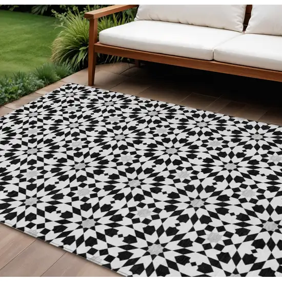 Black Gray And Silver Floral Medallion Washable Indoor Outdoor Area Rug Photo 1