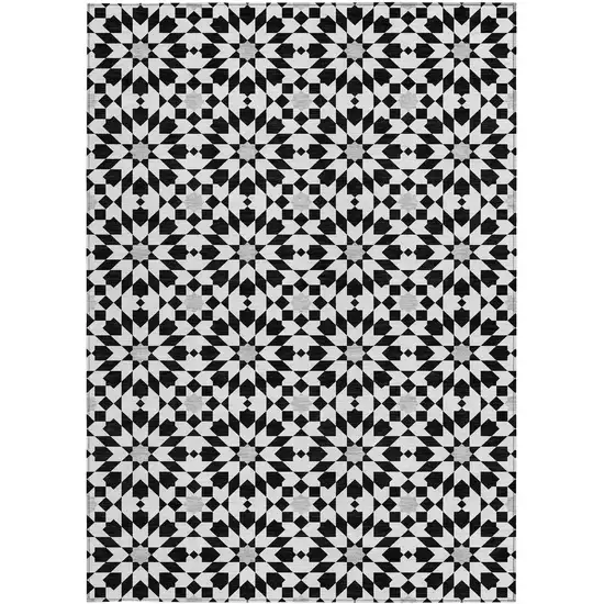 Black Gray And Silver Floral Medallion Washable Indoor Outdoor Area Rug Photo 5