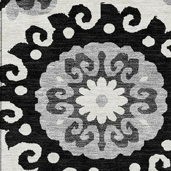 Black Gray And Silver Floral Medallion Washable Indoor Outdoor Area Rug Photo 5