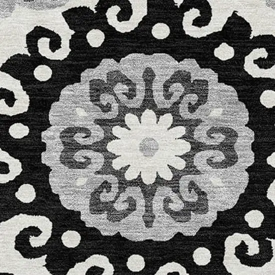 Black Gray And Silver Floral Medallion Washable Indoor Outdoor Area Rug Photo 4