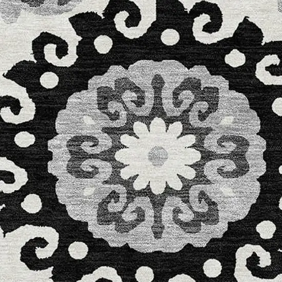 Black Gray And Silver Floral Medallion Washable Indoor Outdoor Area Rug Photo 4