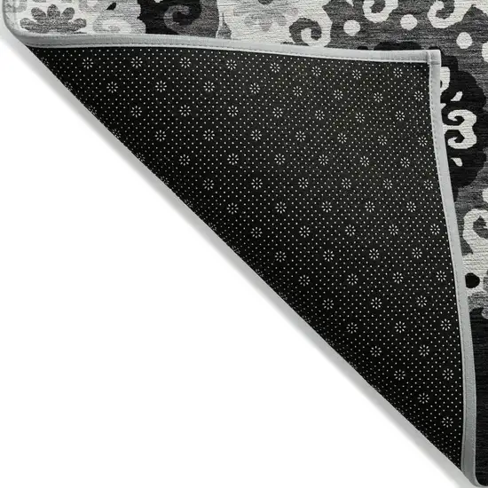 Black Gray And Silver Floral Medallion Washable Indoor Outdoor Area Rug Photo 2