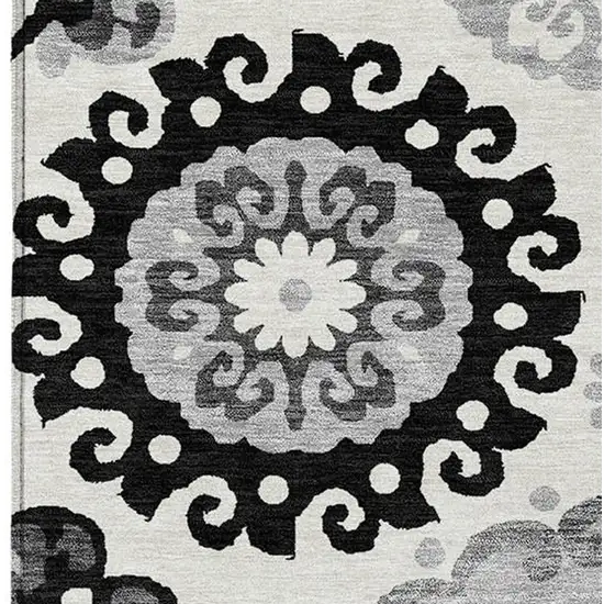 Black Gray And Silver Floral Medallion Washable Indoor Outdoor Area Rug Photo 4