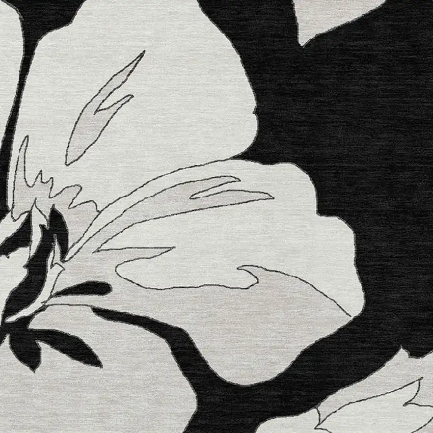 Black Gray And Silver Floral Washable Indoor Outdoor Area Rug Photo 7