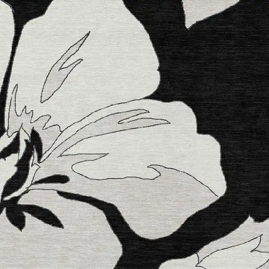 Black Gray And Silver Floral Washable Indoor Outdoor Area Rug Photo 7