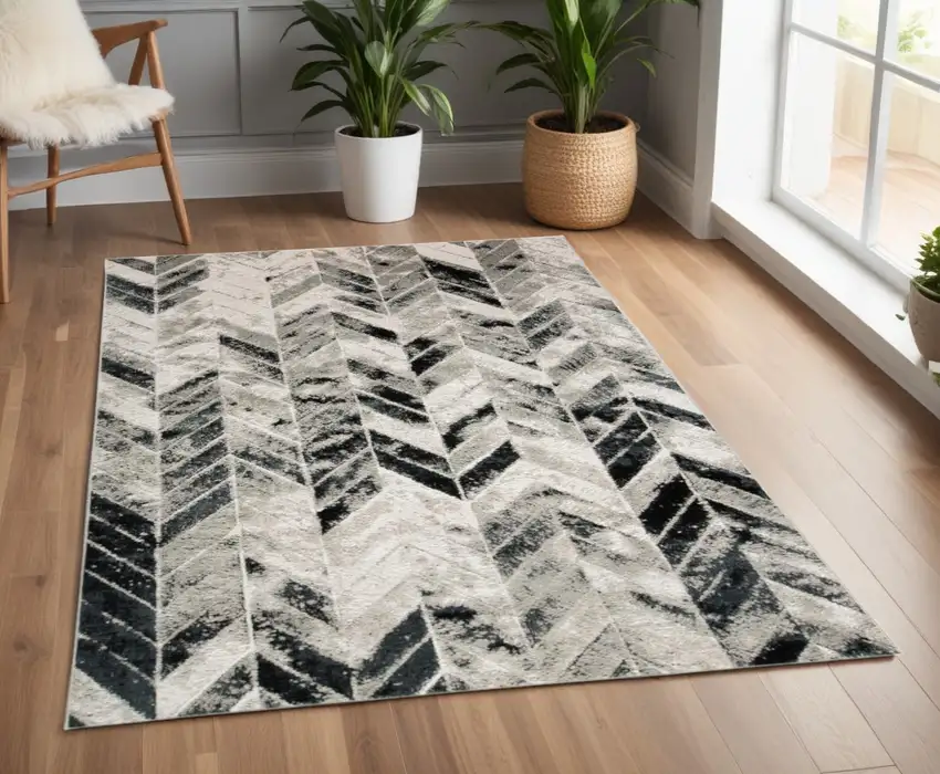 Gray and Black Geometric Non Skid Area Rug Photo 1