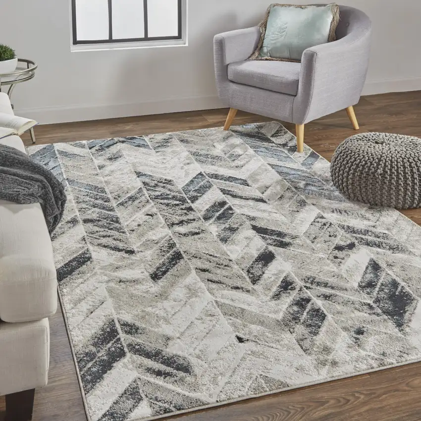 Black Gray And Silver Geometric Area Rug Photo 8