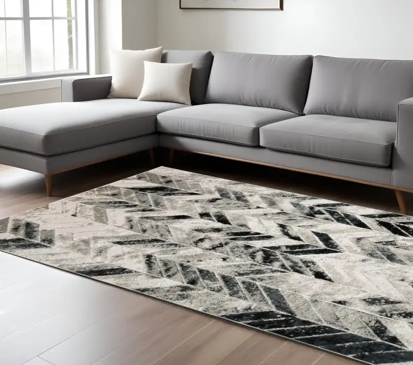 Gray and Black Geometric Non Skid Area Rug Photo 1