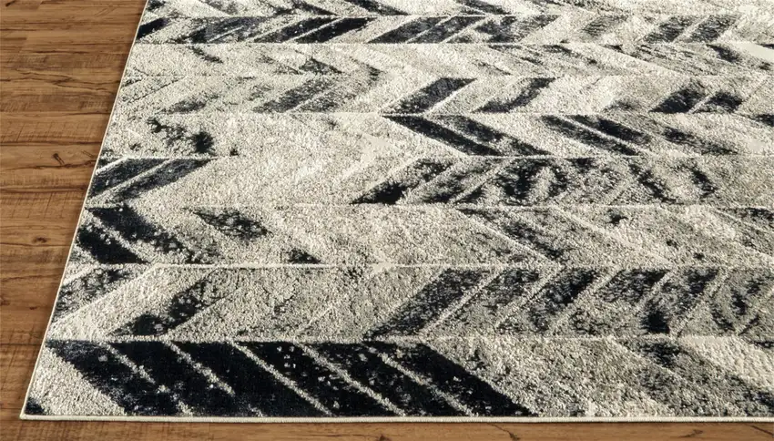 Black Gray And Silver Geometric Stain Resistant Area Rug Photo 6