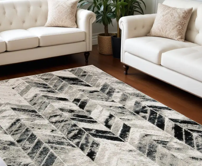 Black Gray And Silver Geometric Stain Resistant Area Rug Photo 1