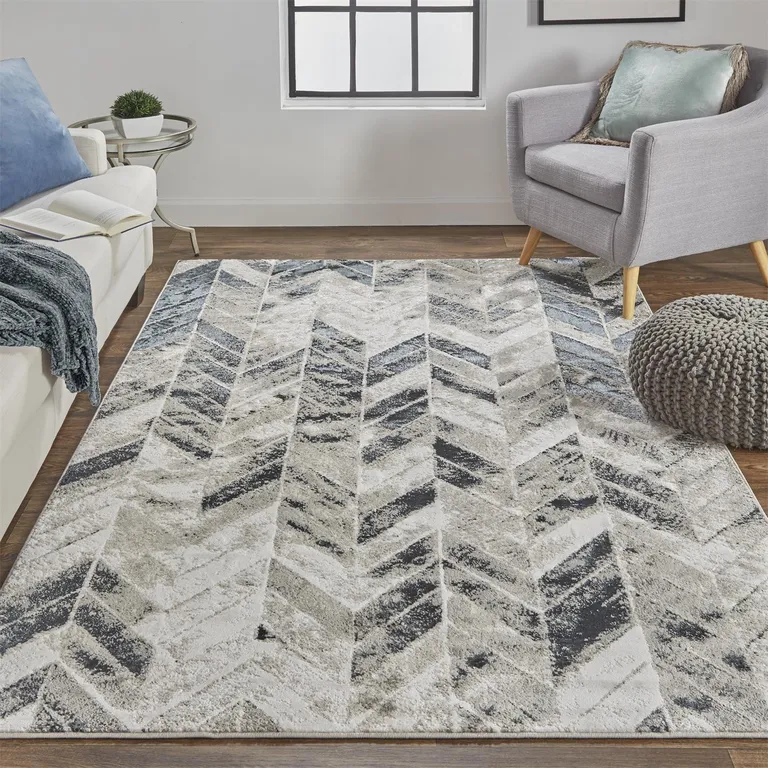 Black Gray And Silver Geometric Stain Resistant Area Rug Photo 5