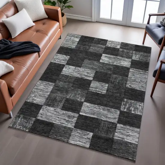 Black Gray And Silver Geometric Washable Area Rug With UV Protection Photo 5