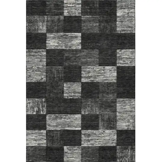 Black Gray And Silver Geometric Washable Area Rug With UV Protection Photo 3