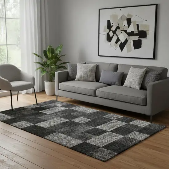 Black Gray And Silver Geometric Washable Area Rug With UV Protection Photo 2