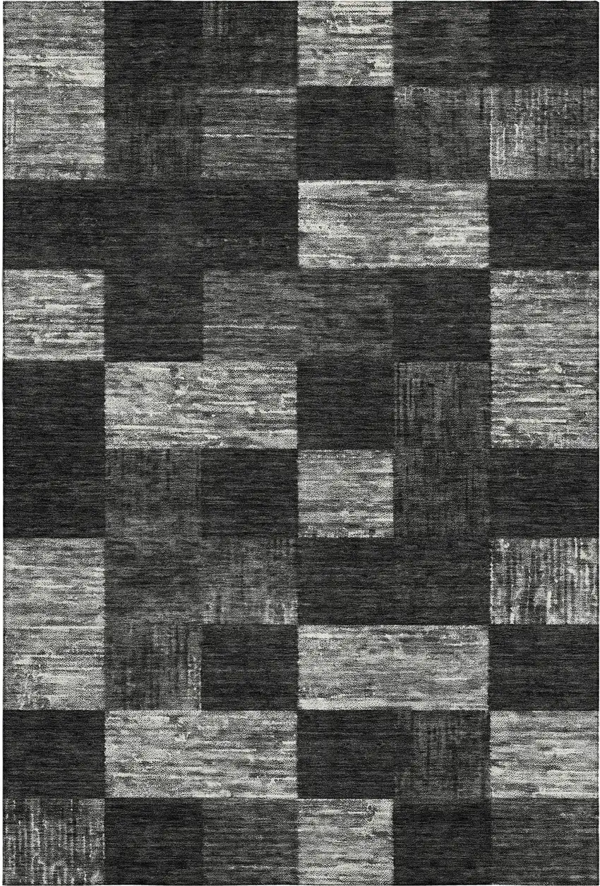 Black Gray And Silver Geometric Washable Area Rug With UV Protection Photo 1