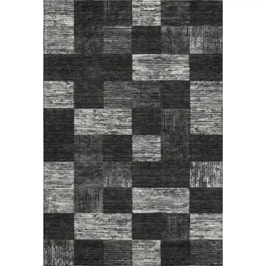 Black Gray And Silver Geometric Washable Area Rug With UV Protection Photo 1