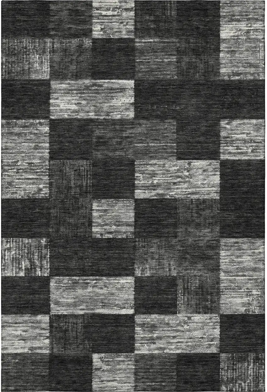 Black Gray And Silver Geometric Washable Area Rug With UV Protection Photo 3