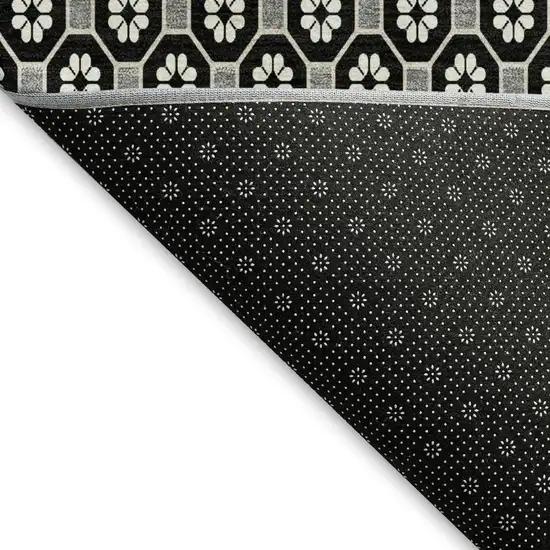 Black Gray And Silver Geometric Washable Area Rug With UV Protection Photo 3