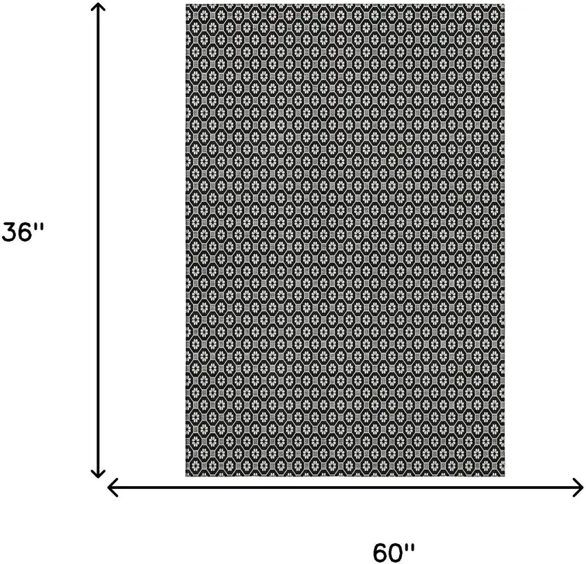 Black Gray And Silver Geometric Washable Area Rug With UV Protection Photo 3