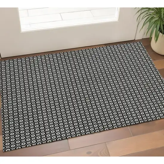 Black Gray And Silver Geometric Washable Area Rug With UV Protection Photo 1