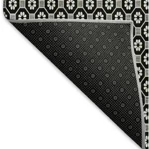 Photo of Black Gray And Silver Geometric Washable Area Rug With UV Protection