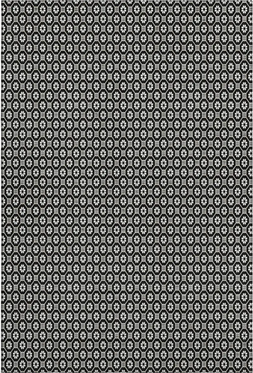 Black Gray And Silver Geometric Washable Area Rug With UV Protection Photo 6
