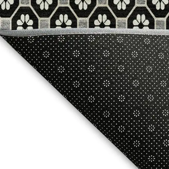 Black Gray And Silver Geometric Washable Area Rug With UV Protection Photo 2