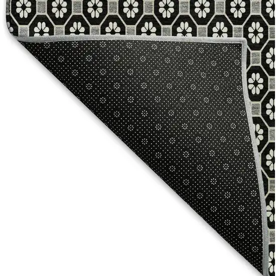 Black Gray And Silver Geometric Washable Area Rug With UV Protection Photo 1