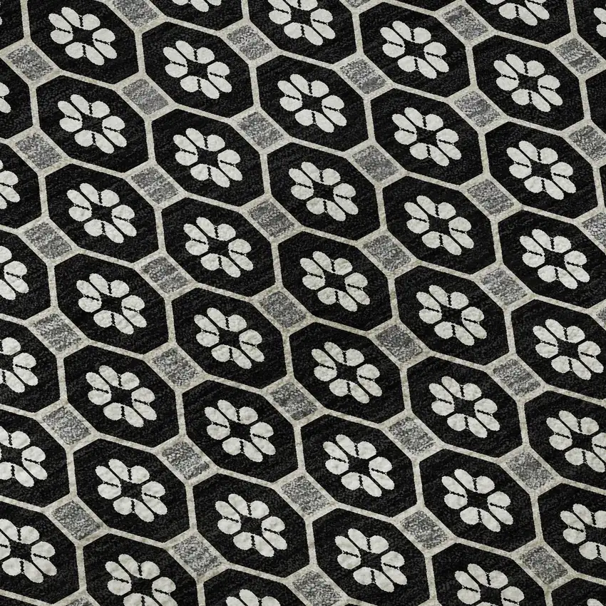 Black Gray And Silver Geometric Washable Area Rug With UV Protection Photo 9