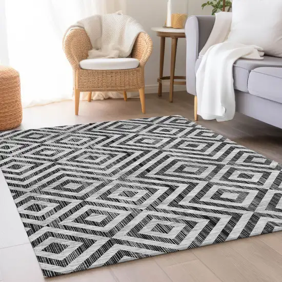 Black Gray And Silver Geometric Washable Indoor Outdoor Area Rug Photo 8
